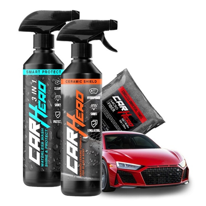 Pachet Exterior, Car Hero, Smart Protect V2.0 + Ceramic Shield V2 + Laveta Microfibra, Solutii profesionale Detailing Auto, 500ml fiecare