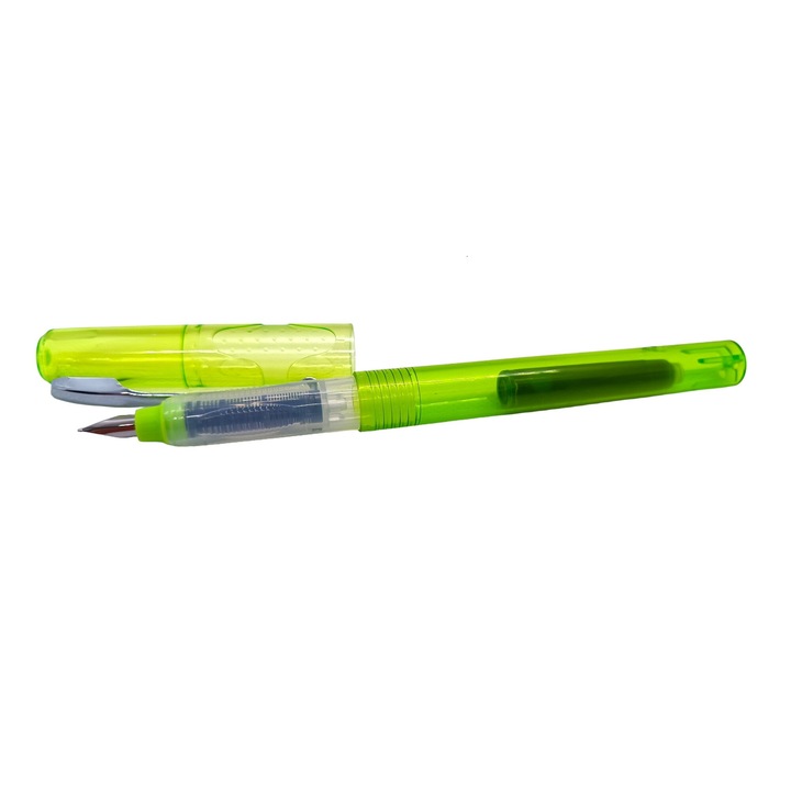 Stilou Ecada, penita iridium tip F, culoare corp plastic verde translucid, cu convertor sau patron de cerneala standard/lung