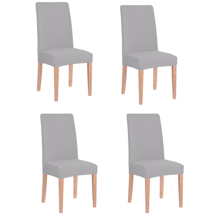 Set 4 huse pentru scaun, marime universala, poliester si spandex, 45 x 60 cm, gri