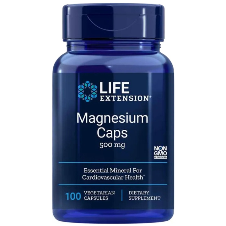 Étrend-kiegészítő, Magnézium, Life Extension, Javítja a koncentrációt, Javítja a memóriát, Javítja a szív egészségét, 500 mg, 100 kapszula