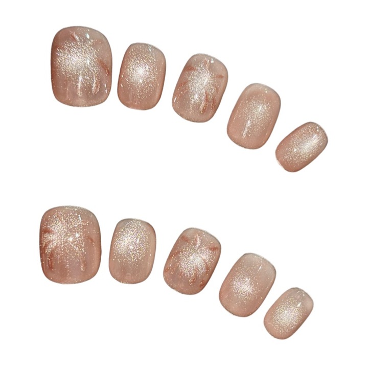 Set 10 unghii false press-on, elegante, forma patrata, lucioase, pentru femei si fete, roz, L