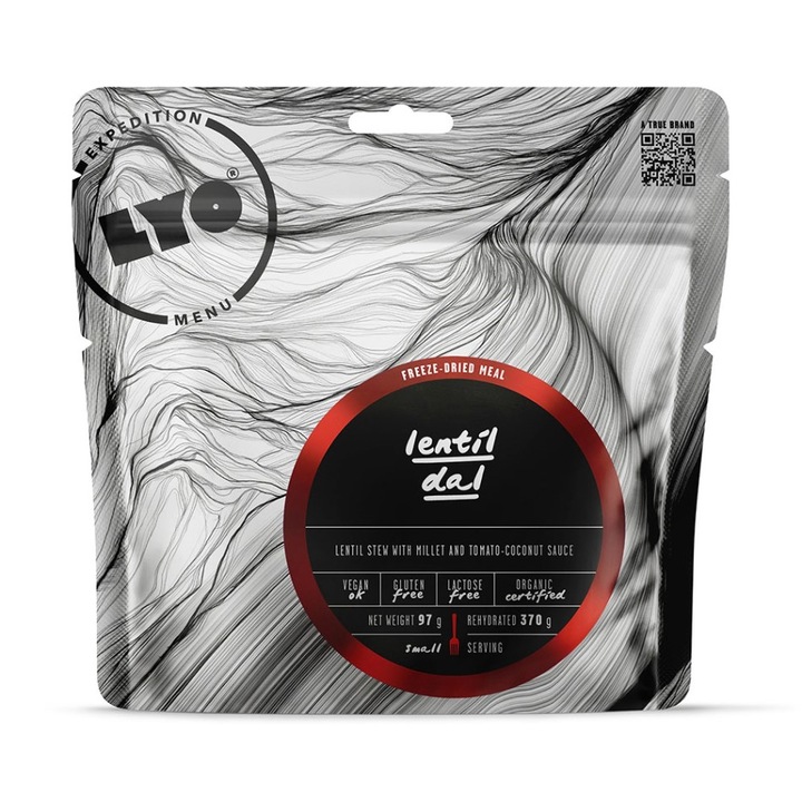 Mancare liofilizata Lyo Food, Daal de linte cu mei, vegan, fara gluten, 97g/370g