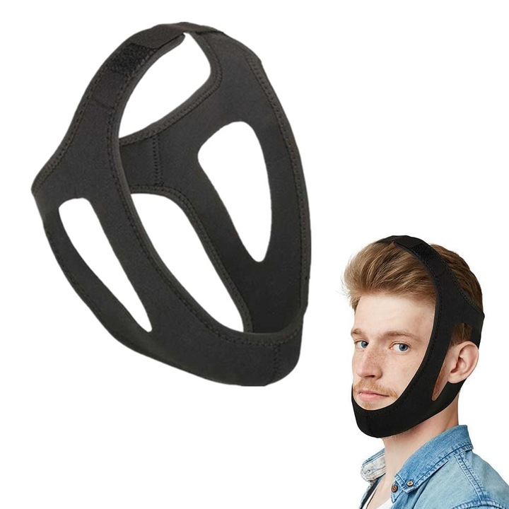 Centura anti-sforait, suport barbie, ajustabila, unisex, negru