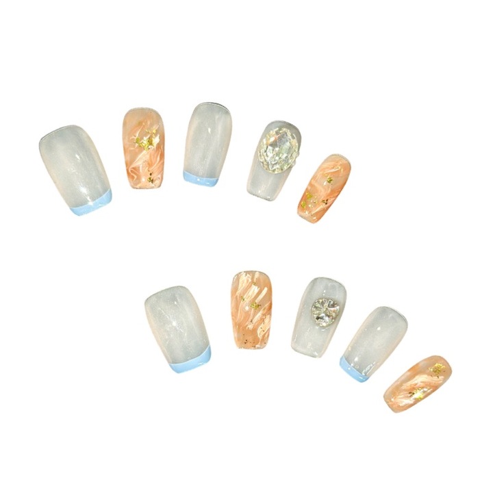 Rányomható műköröm 100% kézzel készített, többszínű, M, 10 db-os készlet, újrafelhasználható