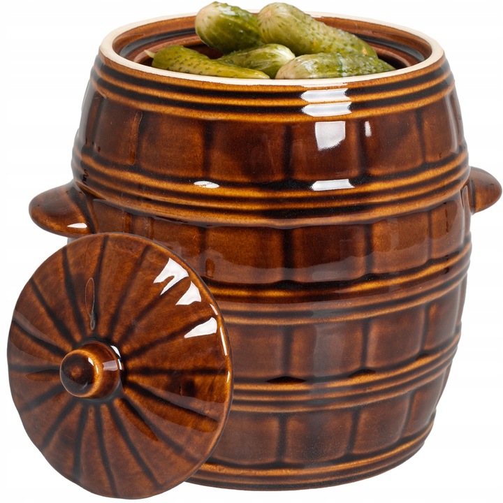 Butoi cu capac pentru castraveti, 3.2L, Maro