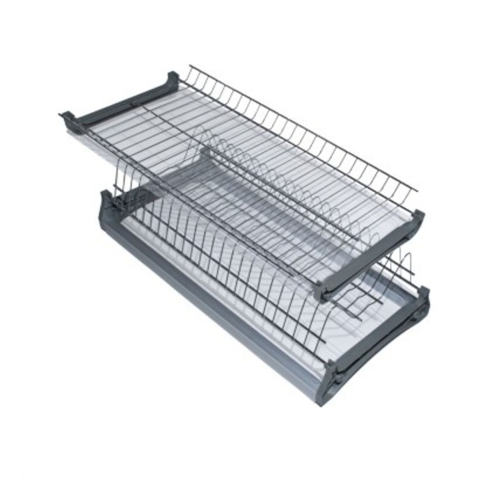 Rozsdamentes edényszárító, Adsinio, 2 tartó, 2 leeresztő tálca 700 mm-es szekrényhez, ezüst