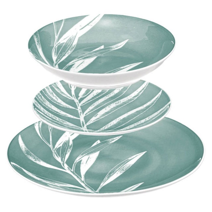 Порцеланов сервиз за 6 души, шарка на листа, 18 части