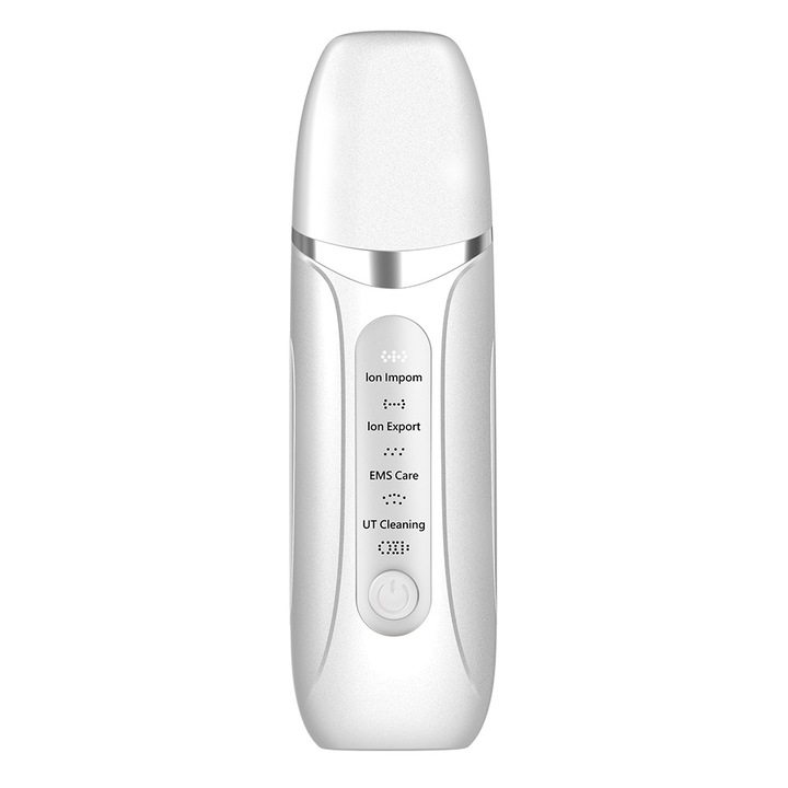 Dispozitiv profesional pentru ingrijire faciala, cu vibratii ultrasonice, racleta pentru pori, imbunatateste circulatia sangelui, catifeleaza pielea, efect antirid, elimina punctele negre, asigura absorbtia nutrientilor si hidrateaza, alb