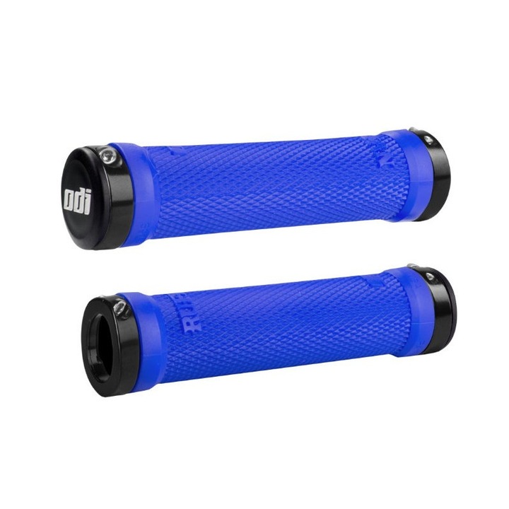 Mansoane profesionale ODI Elite Ruffian Lock-on, prindere dubla pe ghidon, design ergonomic, albastru