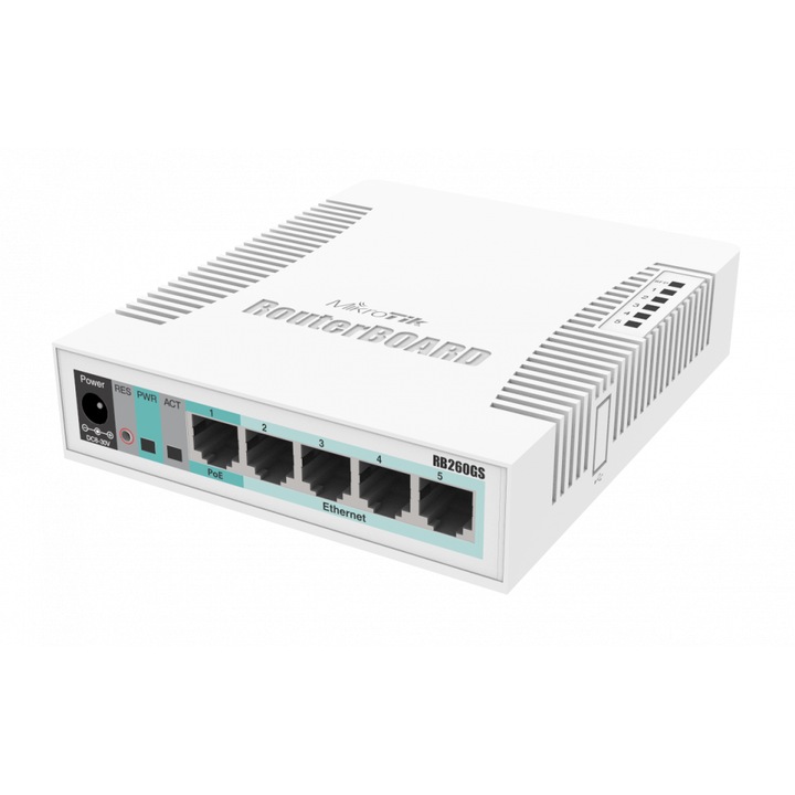 Суич MikroTik RB260GS CSS106-5G-1SR2, 10/100/1000Mbit, 128 KB, PoE, SwOS