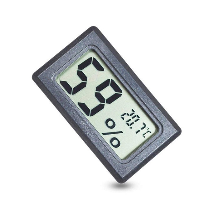 Дигитален термометър и влагомер, без сонда, 10% до 99%, -50°C до 70°C, черен