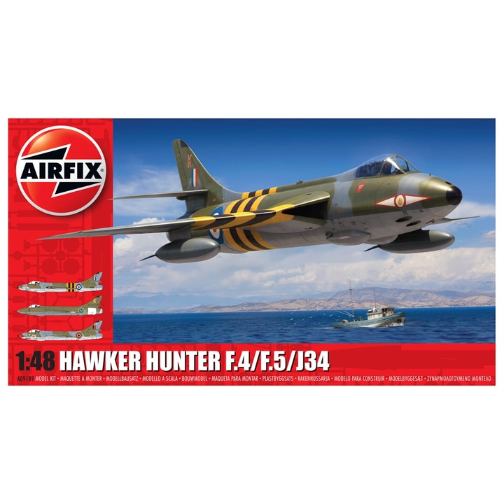 Модел на самолет A09189 Hawker Hunter F.4/F.5/J.34, Airfix, мащаб 1:48, 133 части