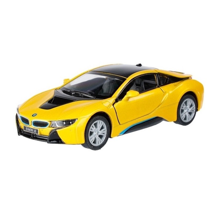 Macheta metalica Bmw i8, Kinsmart, Scara 1:36, Galben