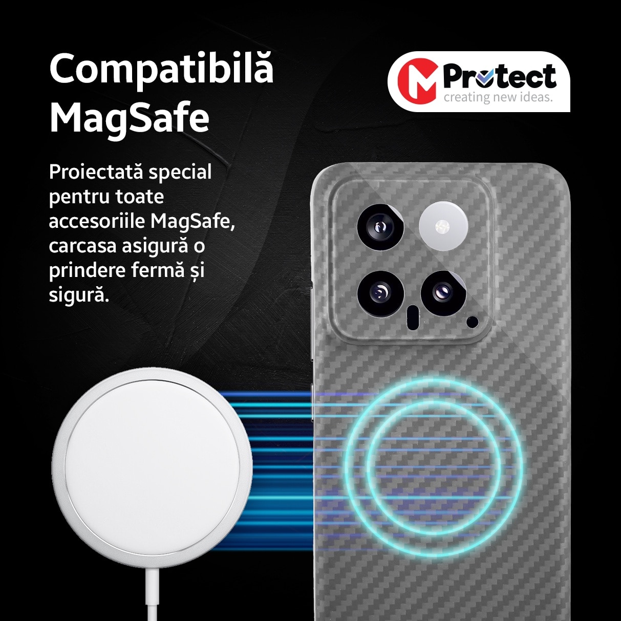 Husa de protectie Kevlar MProtect® Premium din fibra de aramida pentru Xiaomi 14, MagSafe, Antisoc, Protectie camera, Ultra Safe, Carbon