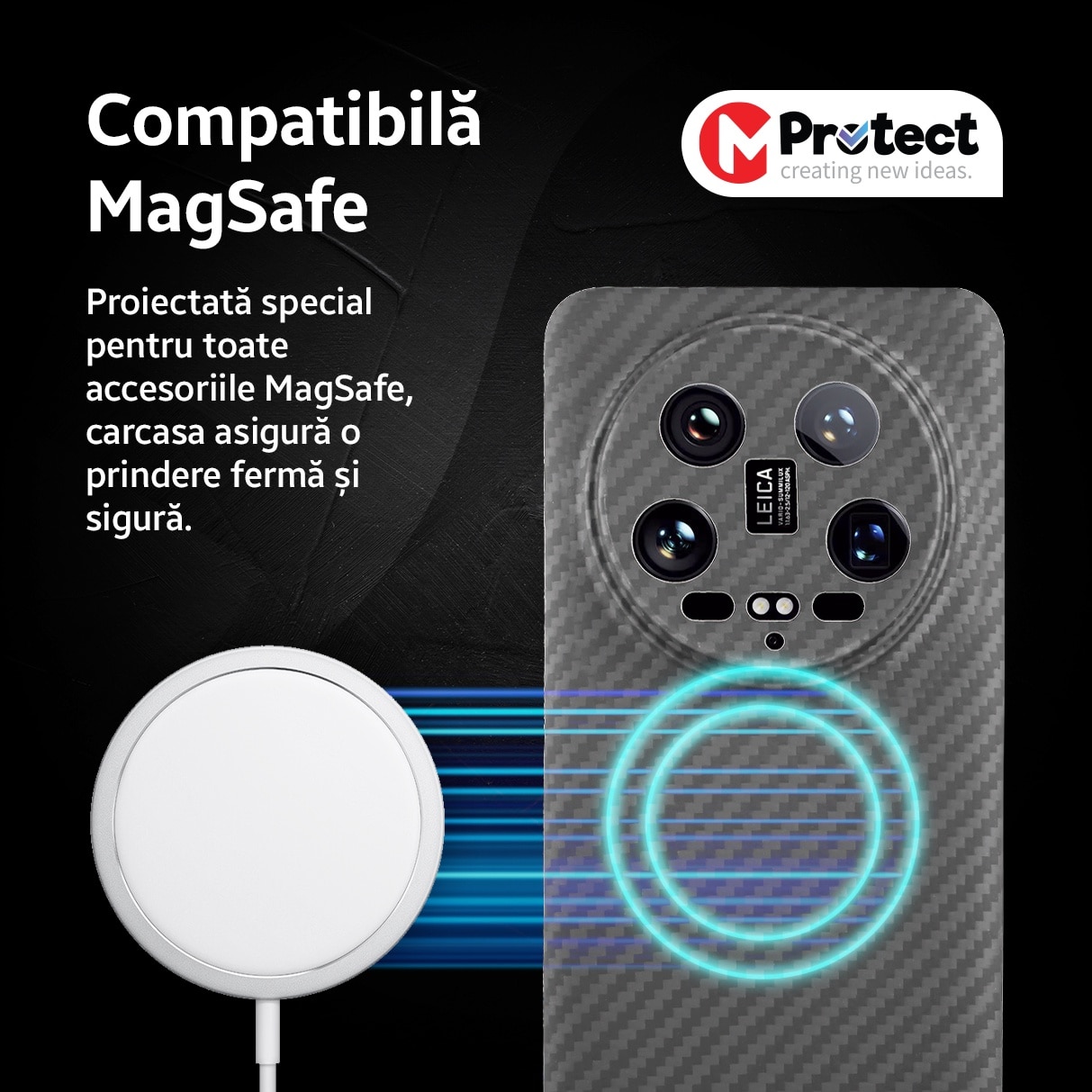 Husa de protectie Kevlar MProtect® Premium din fibra de aramida pentru Xiaomi 14 Ultra, MagSafe, Antisoc, Protectie camera, Ultra Safe, Carbon