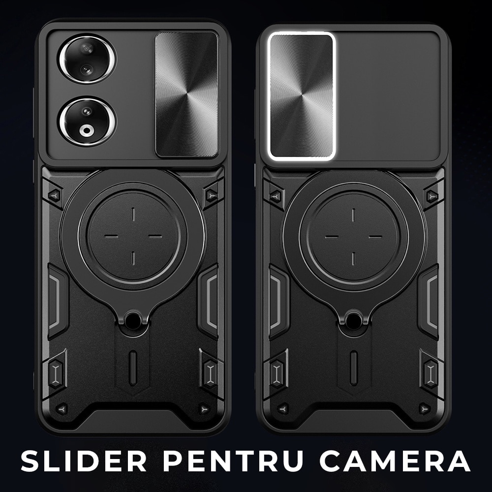 Husa pentru Honor 90, CamGuard Pro Kickstand, Slider Camera, Antisoc, Protectie Superioara, Negru