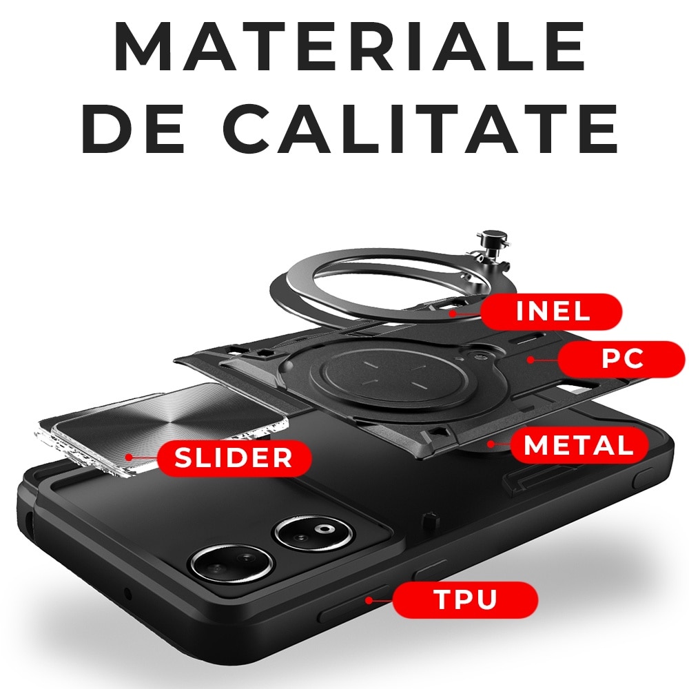Husa pentru Honor 90, CamGuard Pro Kickstand, Slider Camera, Antisoc, Protectie Superioara, Negru
