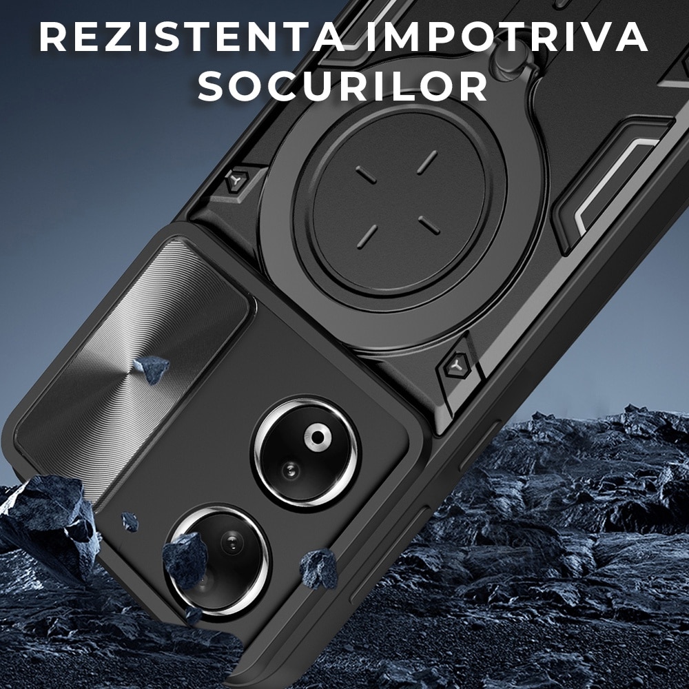 Husa pentru Honor 90, CamGuard Pro Kickstand, Slider Camera, Antisoc, Protectie Superioara, Negru