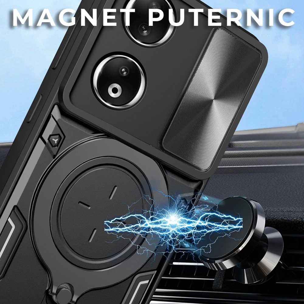 Husa pentru Honor 90, CamGuard Pro Kickstand, Slider Camera, Antisoc, Protectie Superioara, Negru