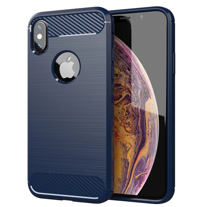 Szénálló tok Apple iPhone X / XS-hez, OPTIM SOLUTION, szilikon TPU jobb védelem, szálas kialakítás, ütésálló optimalizálás, hosszú távú tok, kék