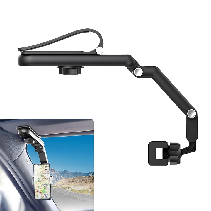 Suport telefon SANSAME, prindere parasolar, rotire 360, retractabil, 4.7"-6.6"