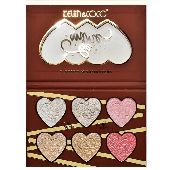 Világító paletta, 6 árnyalat, Be Enyém, meleg színek, téglalap alakú, 140 g, Kevin&Coco, 17,4x11,5x1,3 cm, B változat, rózsa