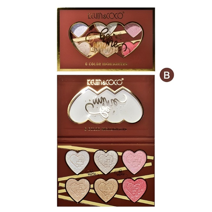 Палитра хайлайтери, 6 нюанса, Be Mine, Flo, топли цветове, правоъгълна, 140 g, 24 месеца срок на годност, 17,4x11,5x1,3 cm, вариант B, роза