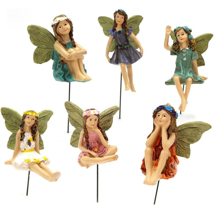Set 6 Figurine Zane ComResi®, Miniaturi pentru Gradina, Rezina, Multicolor, 4-7cm inaltime, 11cm lungime