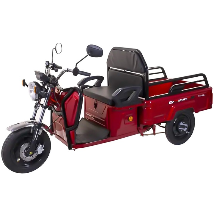 Tricicleta electrica Rotakt Nautilus, fara permis, CIV inclus, viteza 25 km/h, autonomie 44 km, acumulatori 60V/32Ah, greutate admisa 364 kg, culoare rosu