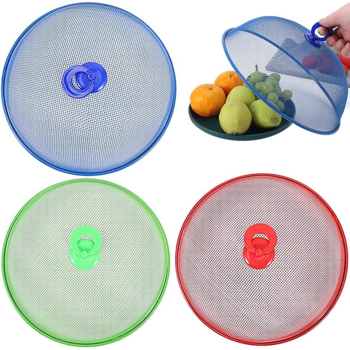Set 3 Capace ComResi® pentru Protectia Alimentelor, Metalic, Multicolor
