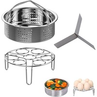 Set accesorii pentru aburit ComResi®, cos si suport oua din inox, separator, pentru oale sub presiune 5/6/8qt, 21x6.5cm, 17.5x5.5cm, 17cm