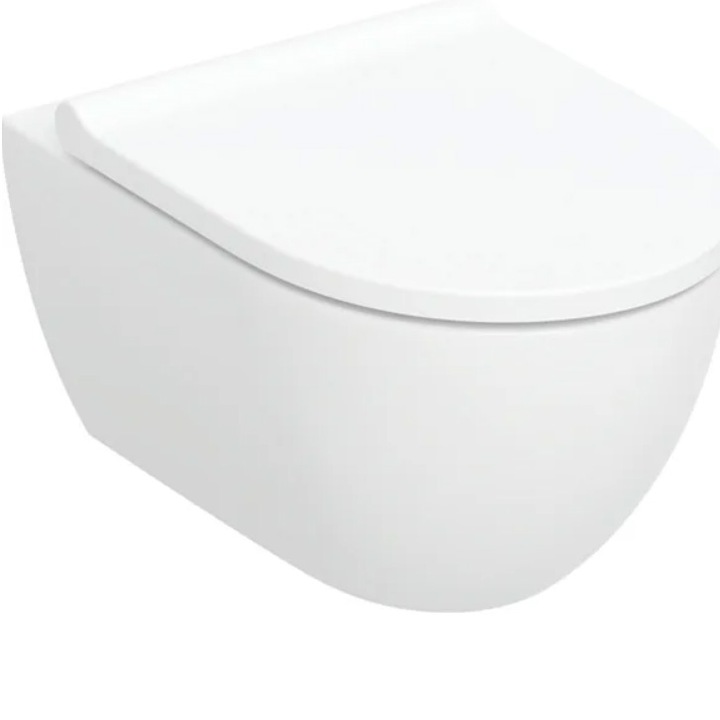 Комплект окачена тоалетна чиния Geberit Acanto 502.718.00.1, Вертикално изплакване, Затворена форма, TurboFlush, Керамика, Бял