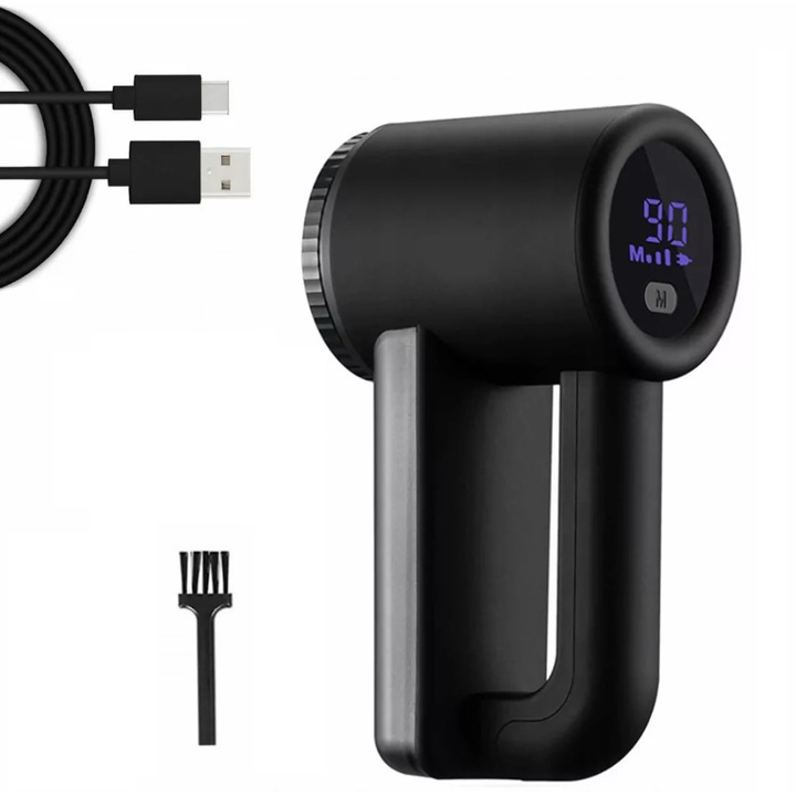 Препарат за почистване на мъх, Zola®, LCD дисплей, 3 нива на скорост, 6 ножчета, USB-C зареждане, регулиране на дължината на рязане, 5W, черен