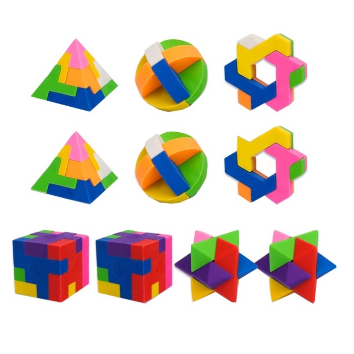 Set 10 bucati guma de sters pentru copii, Gxhong, puzzle