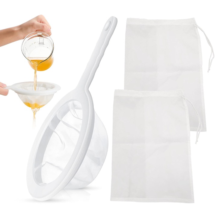 Set strecuratoare, YIJBAO, filtru ultra-fin din nailon, alb, 24x14.5cm