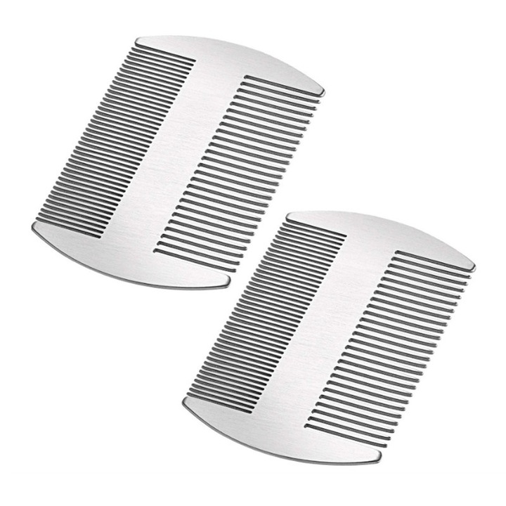 Set 2 Piepteni din Otel Inoxidabil, Argintiu, Dens/Sparse, Portabil, 8.5x5.4cm