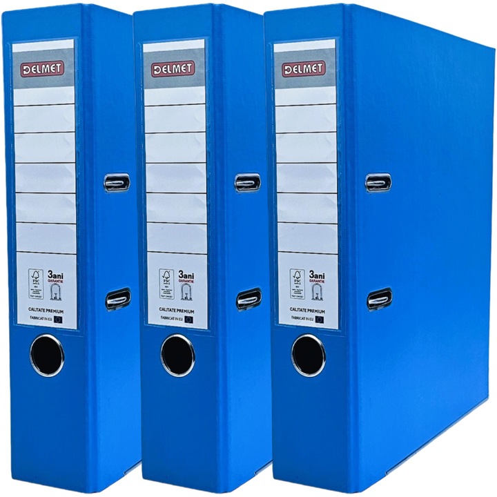 Комплект от 3 папки Delmet, A4, PP/хартия, FSC сертификат, 75 мм, Син