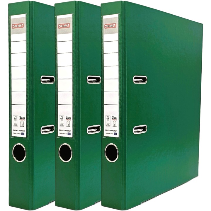 Комплект от 3 папки Delmet, A4, PP/хартия, FSC сертификат, 50 мм, Зелен