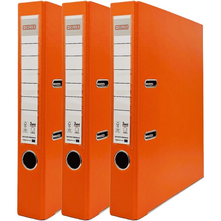 Комплект от 3 папки Delmet, A4, PP/хартия, FSC сертификат, 50 мм, Оранжев