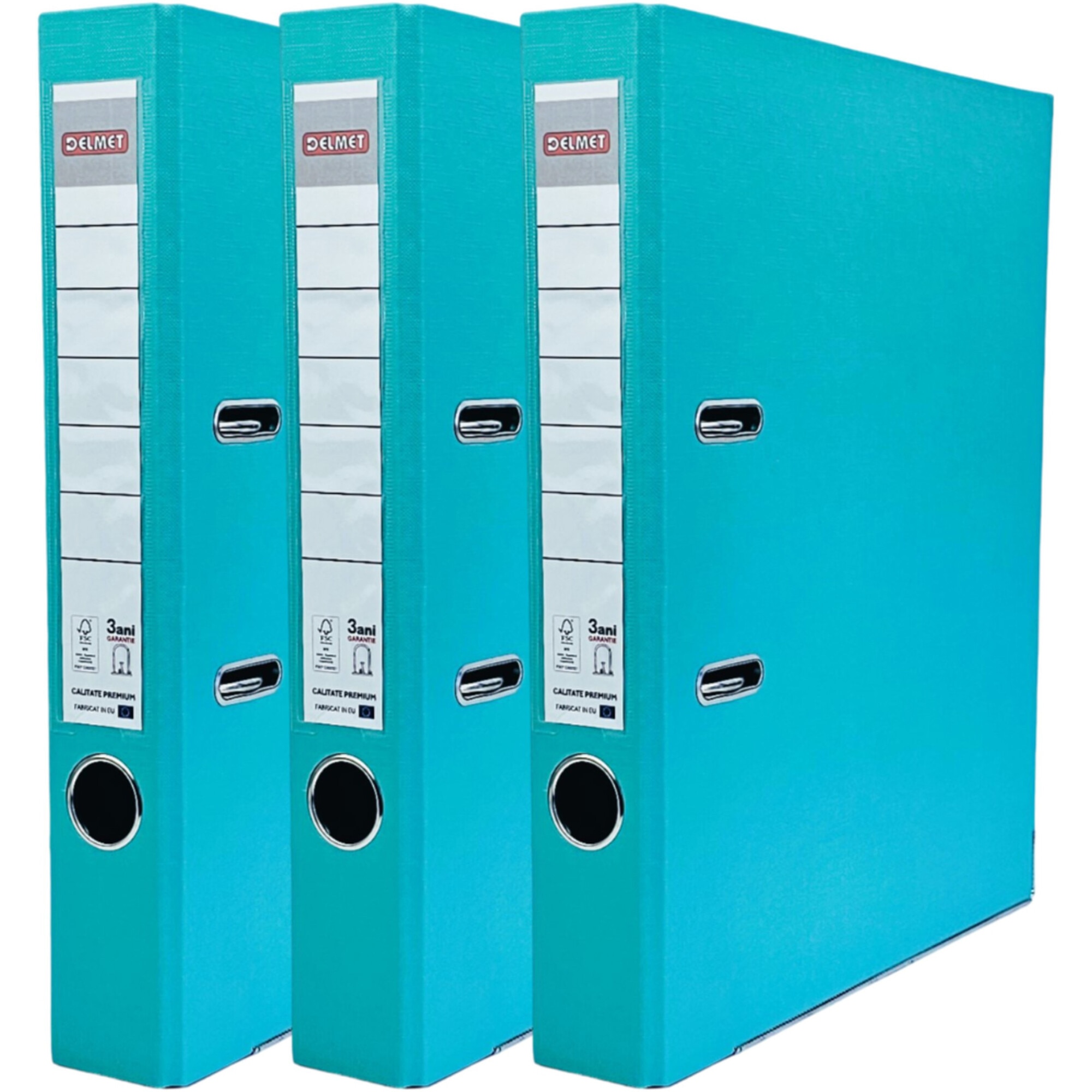 Set 3 bibliorafturi Delmet, A4, PP/Hartie, certificare FSC, 50 mm, turquoise