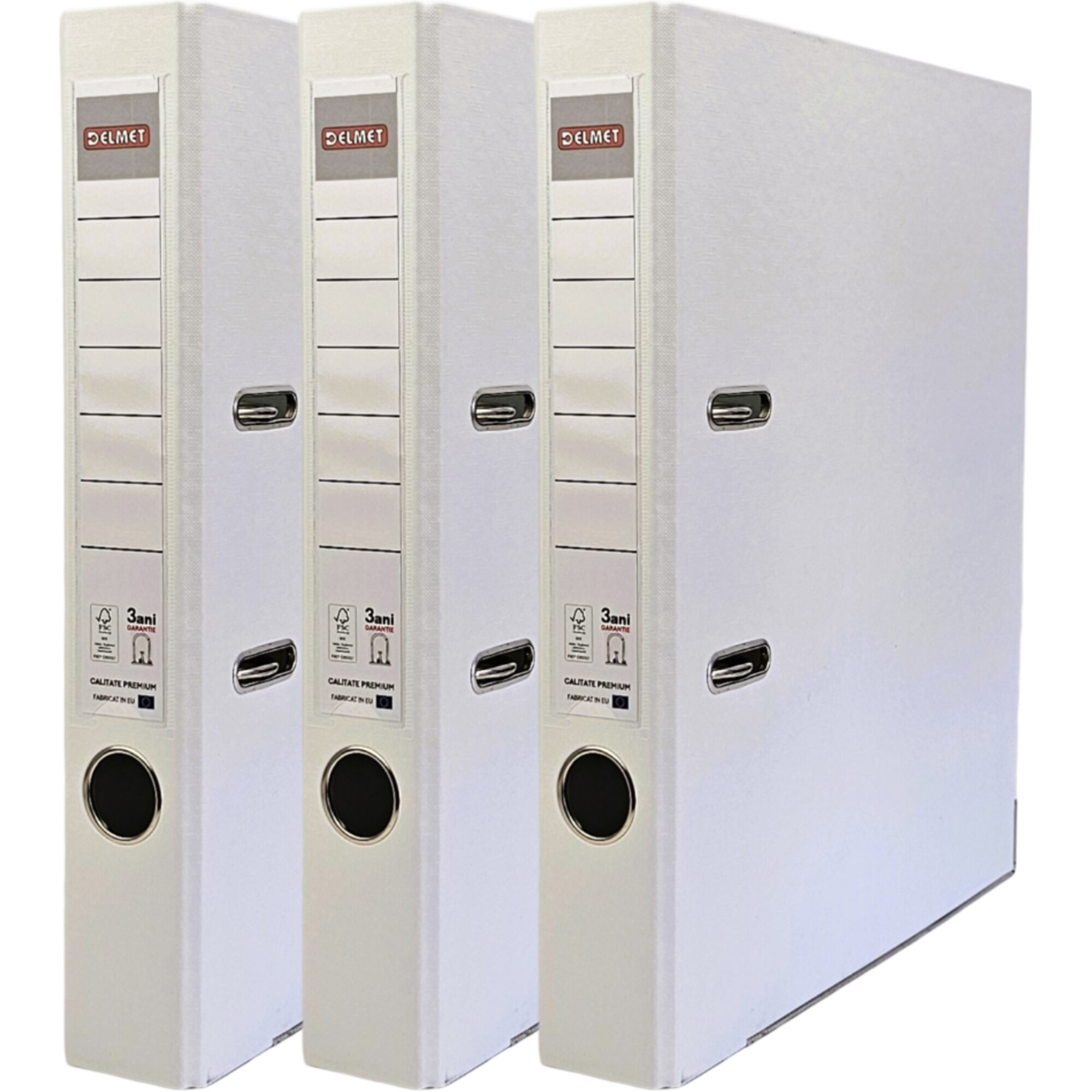 Set 3 bibliorafturi Delmet, A4, PP/Hartie, certificare FSC, 50 mm, alb