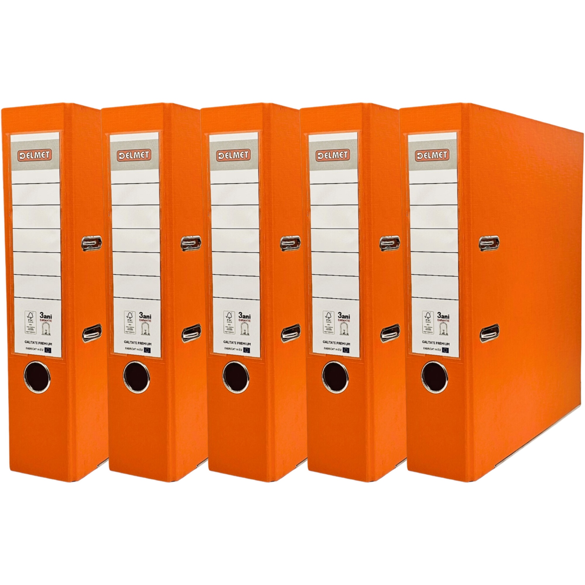 Set 5 bibliorafturi Delmet, A4, PP/Hartie, certificare FSC, 75 mm, orange