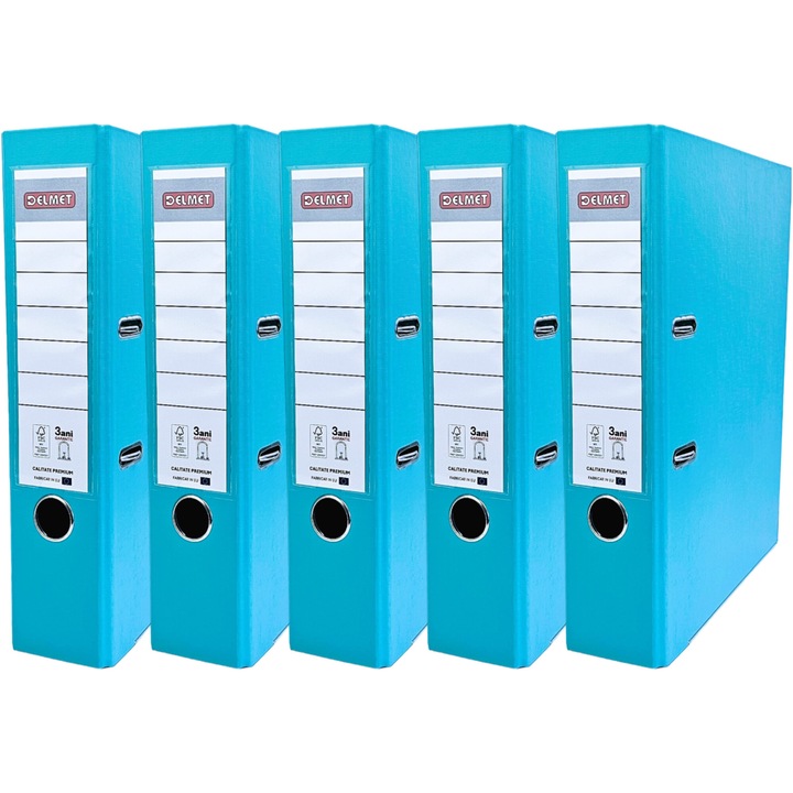 Комплект от 5 папки Delmet, A4, PP/хартия, FSC сертификат, 75 мм, Тюркоаз