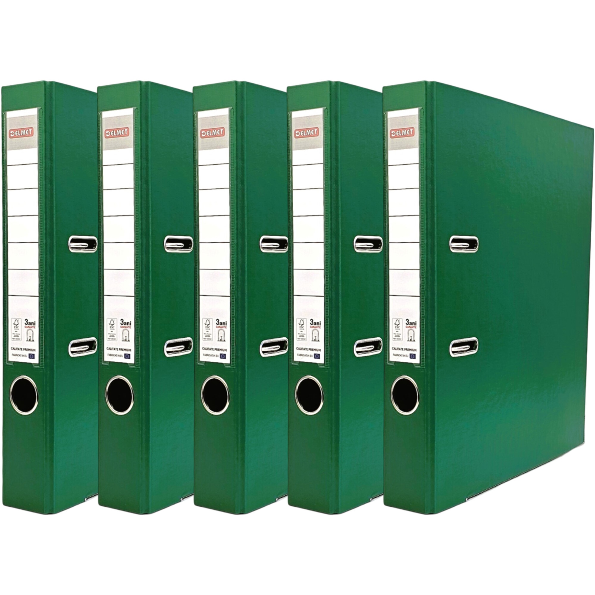 Set 5 bibliorafturi Delmet, A4, PP/Hartie, certificare FSC, 50 mm, verde