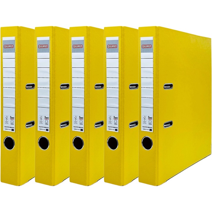 Set 5 bibliorafturi Delmet, A4, PP/Hartie, certificare FSC, 50 mm, galben