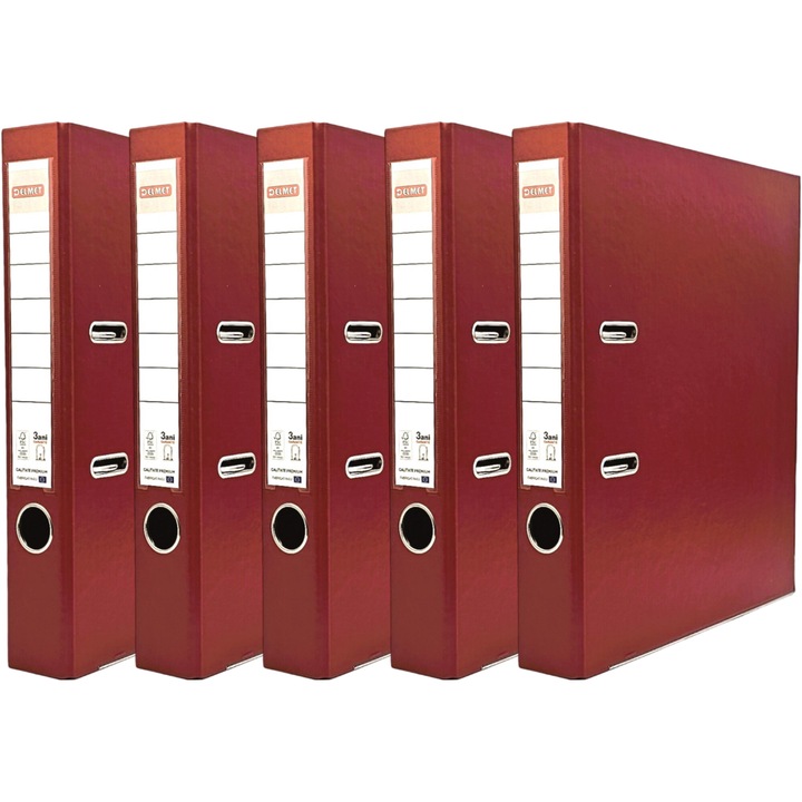 Set 5 bibliorafturi Delmet, A4, PP/Hartie, certificare FSC, 50 mm, grena