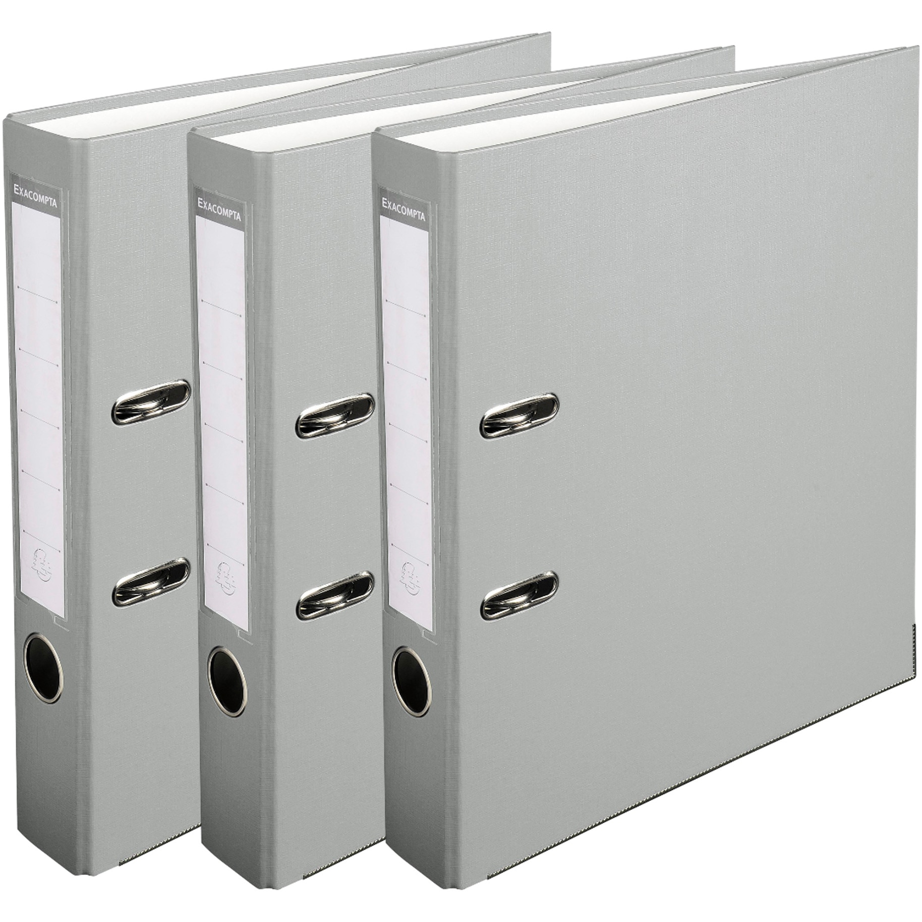 Set 3 bibliorafturi Exacompta, A4, PP/Hartie, certificare FSC, 50 mm, gri