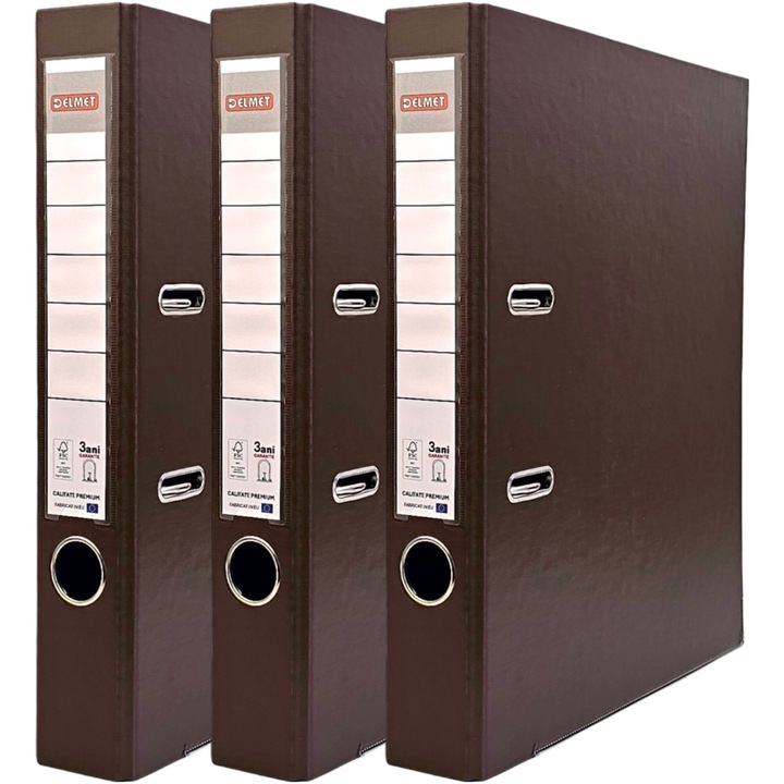 Комплект 3 класьора Delmet, A4, PP/хартия, FSC сертификат, 50 мм, Кафяв