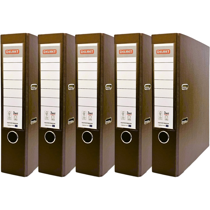 Комплект 5 класьора Delmet, A4, PP/хартия, FSC сертификат, 75 мм, Кафяв