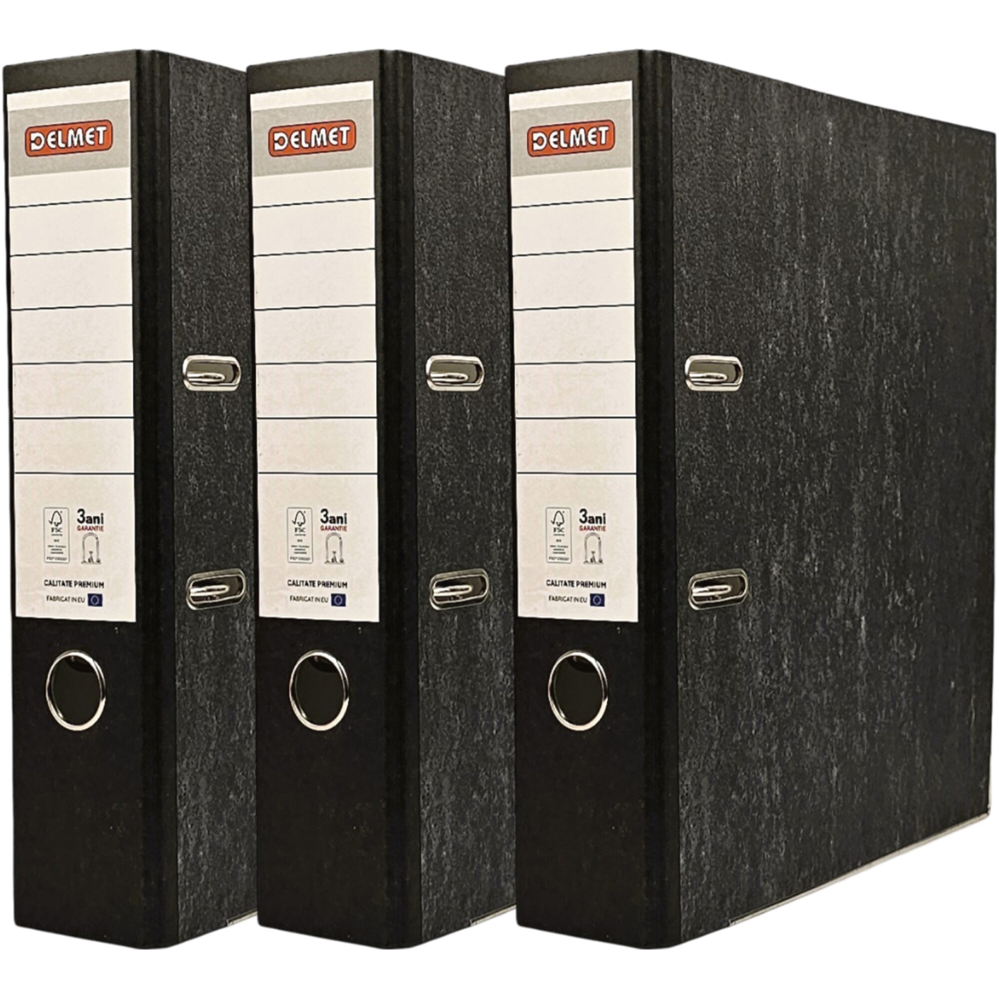 Set 3 bibliorafturi Delmet, A4, Marmorat Premium, certificare FSC, 75 mm